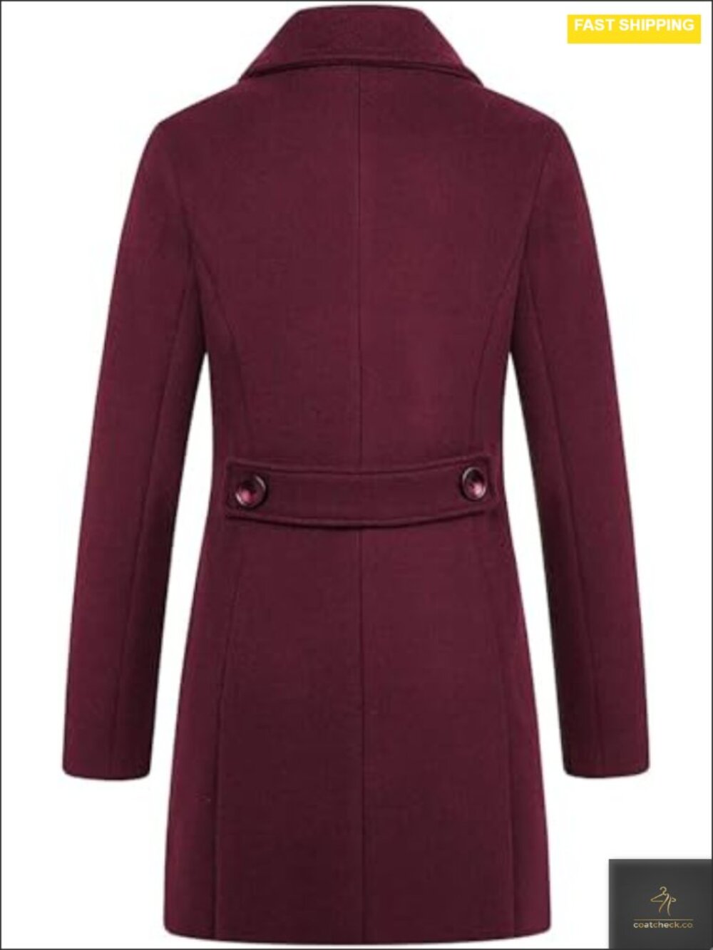 Women Elegant Notched Collar Double Breasted Wool Blend Over Coat - Picture 2 of 2